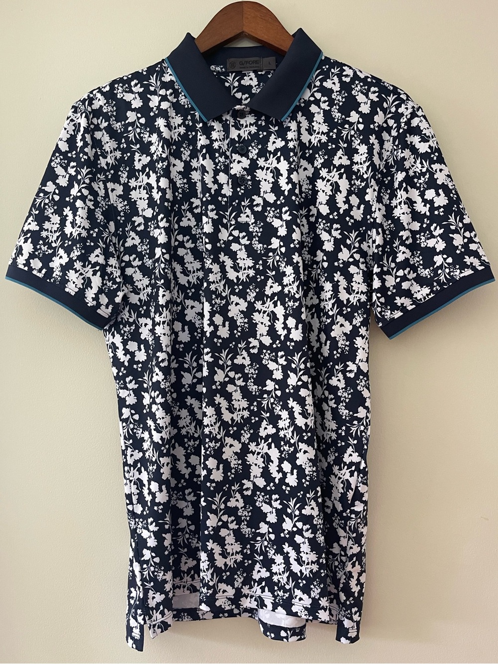 G/FORE Men’s Floral Golf Polo Shirt Navy and White Size Large L NWOT